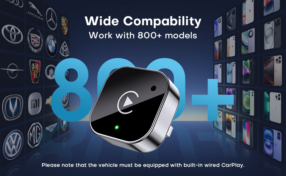 Wireless CarPlay & Android Auto Dongle, Fast Auto-Connect, Compact Plug & Play for iPhone/Android, USB/USB-C, No Delay